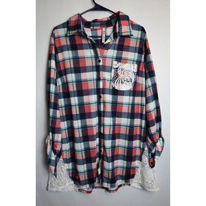 RnB SZ 2X EUC Flannel & Lace Long Sleeve Top
